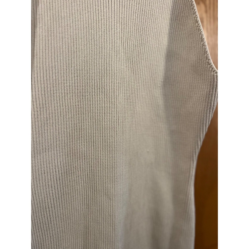 90s Minimalist Clean Girl Quiet Luxury Beige Halter Ribbed Knit Bodycon Dress M - Picture 3 of 8